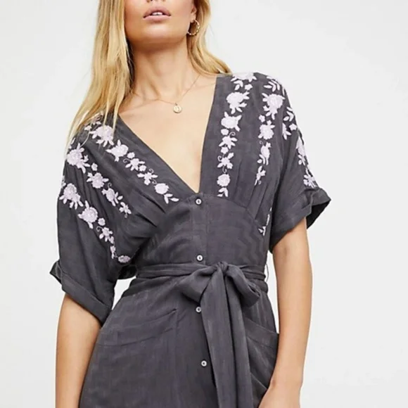 FREE PEOPLE Embroidered Tie Waist Midi Dress - Picture 4 of 7